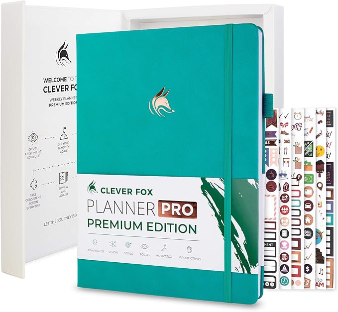 Clever Fox Planner Pro Premium – Luxurious Weekly & Monthly Planner with Budget Organizer for Productivity & Goals, Undated, A4 (Viridian)