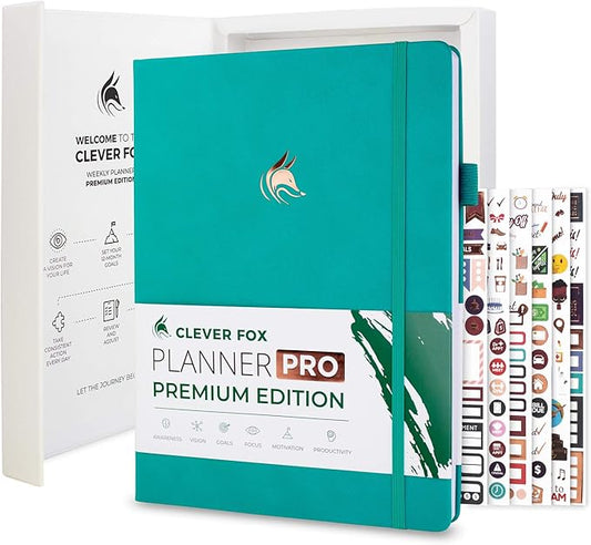 Clever Fox Planner Pro Premium – Luxurious Weekly & Monthly Planner with Budget Organizer for Productivity & Goals, Undated, A4 (Viridian)