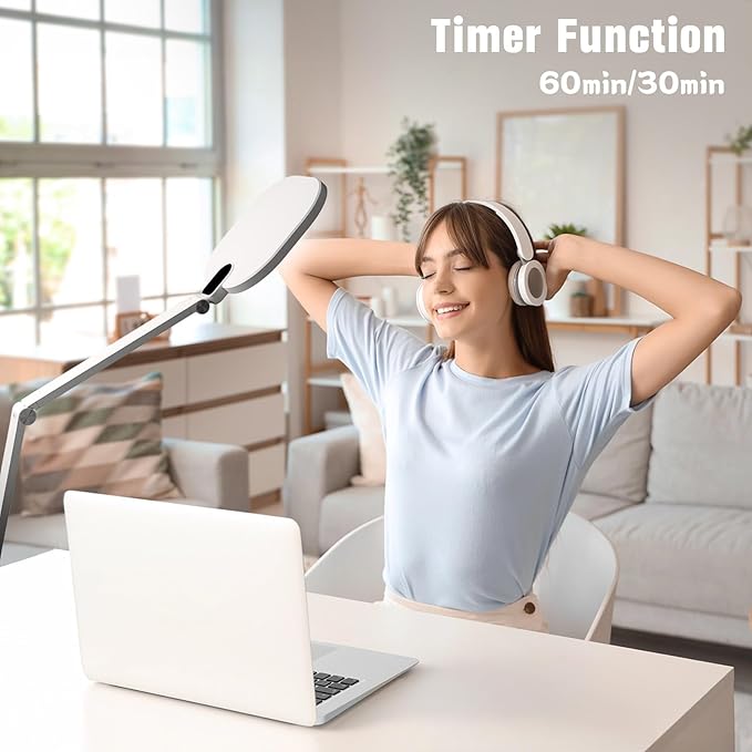 LED Desk Lamp for Home Office, 15W Desk Light with CRI >95, Memory & Timer Function, 1200LM Dimmable Computer Light for Video Calls, Conference, Reading, Study (White)