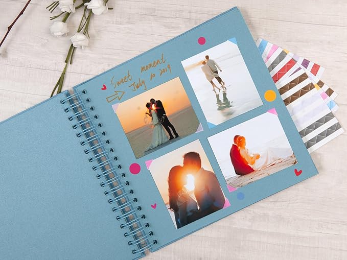 potricher 10 x 10 Inch DIY Scrapbook Photo Album 80 Pages Thick Kraft Blank Blue Paper Memory Book for Wedding and Anniversary Family (Blue, 10 Inch)