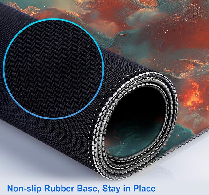 Super Sized Anime Dragon Mouse Pad, Office Cloud Dragon Teng Game Keyboard Pad, Extended Anti Slip Stitching Edge Computer Mouse Pad 35.4 x 15.7 Inches