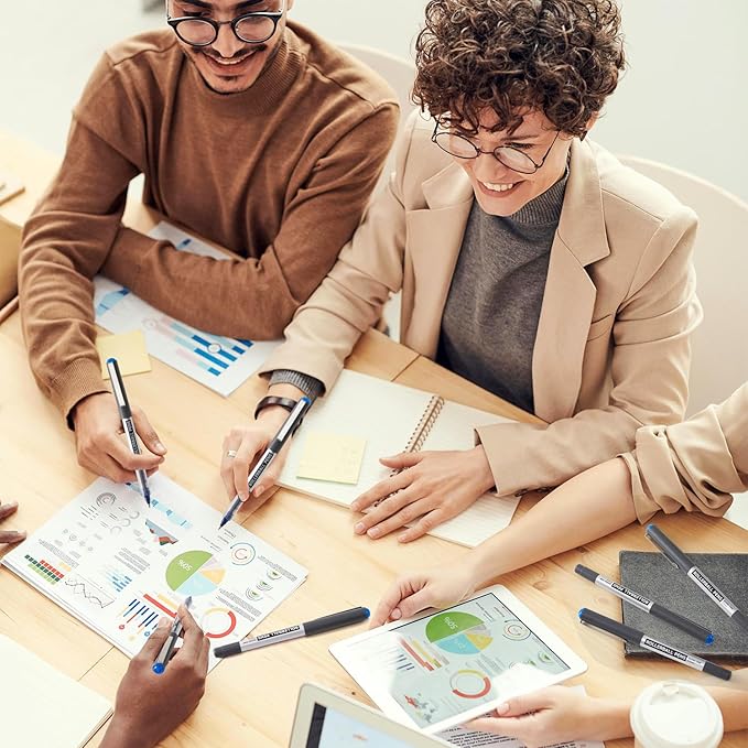 Shuttle Art RollerBall Pens, 50 Pack Blue Fine Point Roller Ball Pens, 0.5mm Liquid Ink Pens for Writing Journaling Taking Notes School Office