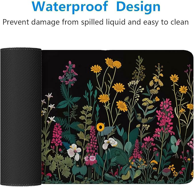 Floral Desk Pad Mouse Pad Weeds Flower Aesthetic Wildflower Mousepad XL Large Gaming Mouse Pad Laptop Keyboard Mat Desk Pad Office Home Decor for Women Girl 31.5"x11.8"