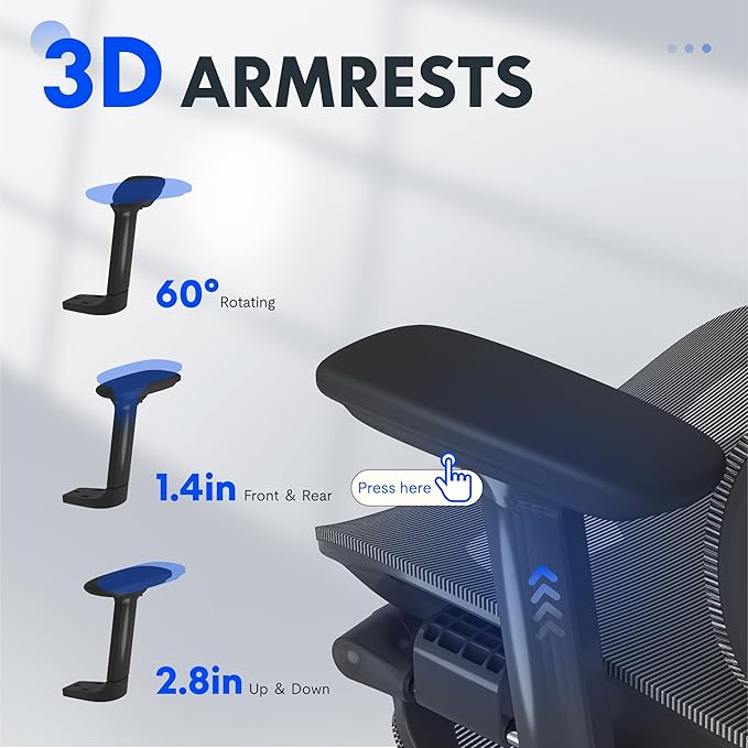 FLEXISPOT ErgoX Premium Ergonomic Office Chair with Footrest- Adjustable 3D Armrests, Dynamic Lumbar Support, Recline & Tilt Function, Mesh Seat, for Home & Office Use,Dark Grey