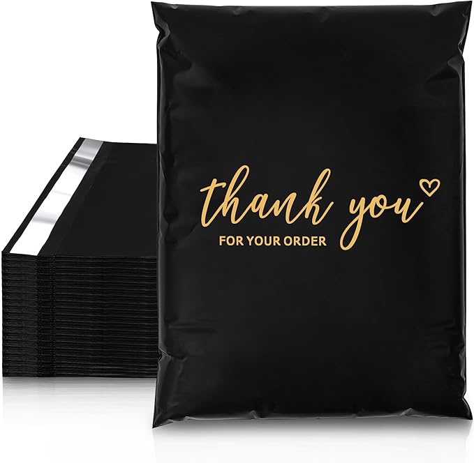JinRuiKJ Thank You Poly Mailer 14.5x19 Inch 50 PCS, Shipping Bags for Clothing, Packaging Bags for Small Business, Strong Adhensive, Waterproof and Tear-Resistant Mailing Envelopes, Black