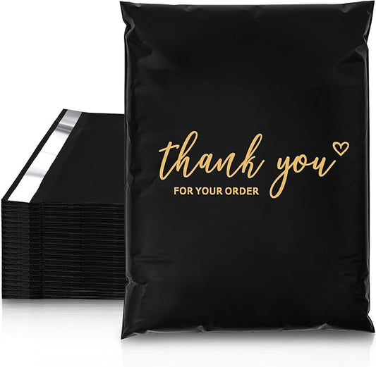 JinRuiKJ Thank You Poly Mailer 10x13 Inch 100 PCS, Shipping Bags for Clothing, Packaging Bags for Small Business, Strong Adhensive, Waterproof and Tear-Resistant Mailing Envelopes, Black