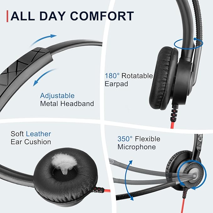 Callez USB Headset with Mic, Computer Headset with ENC Dual Noise Cancelling Microphone & MS Teams Call Button, Wired Mono Headphones for PC Laptop Mac Teams Zoom Home Office Work