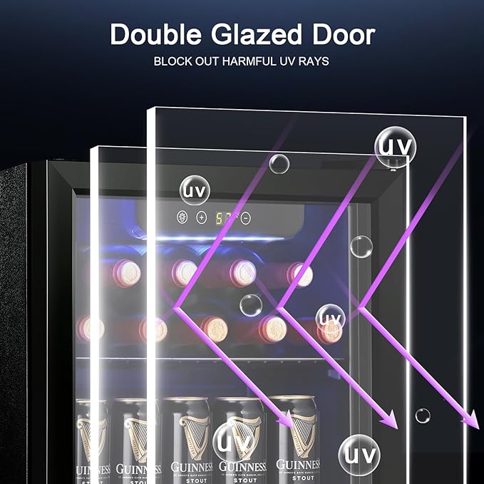 Antarctic Star 12 Bottle 48 Can Wine Cooler/Cabinet Beverage Refrigerator Mini Fridge Low Noise Clear Glass Door Counter Top Cellar for Beer Soda Bar 1.3 cu.ft Black