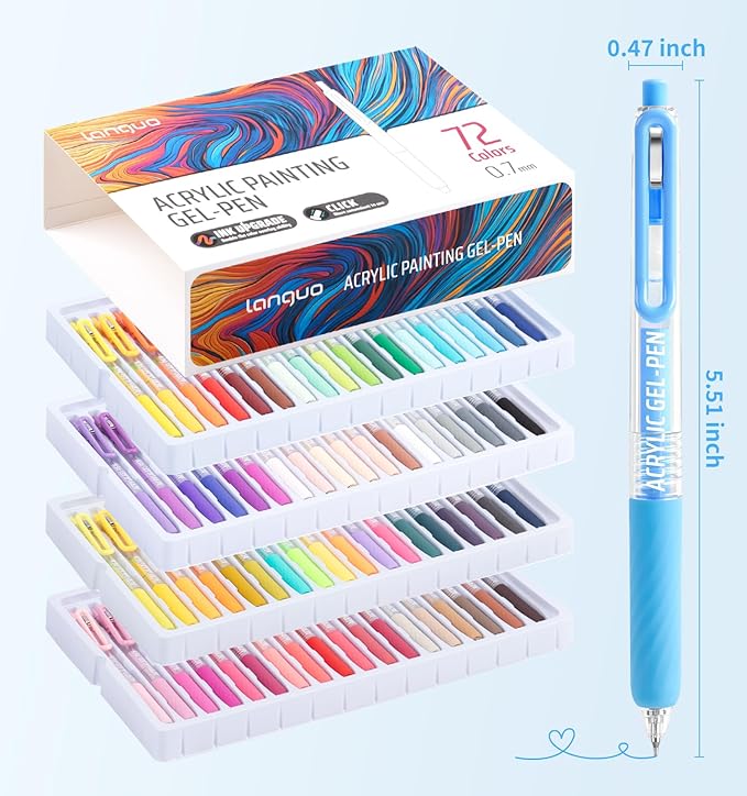 Gel Pens For Coloring, 72 Colors Retractable Colored Pens for Black Paper & White Paper, 0.7mm Fine Point Colorful Pens for Coloring, Writing, Drawing, Journaling, Note Taking, School, Office, Home