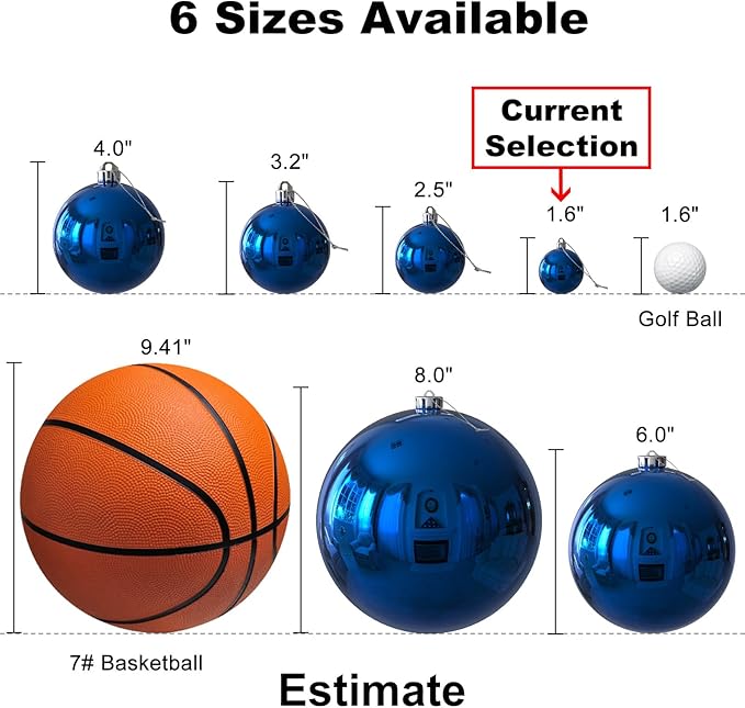 Royal Blue 1.6" Small Christmas Balls Christmas Tree Decoration Ornaments Shatterproof Hanging Balls for Birthday Halloween Holiday Wedding Decorations Set of 12pcs