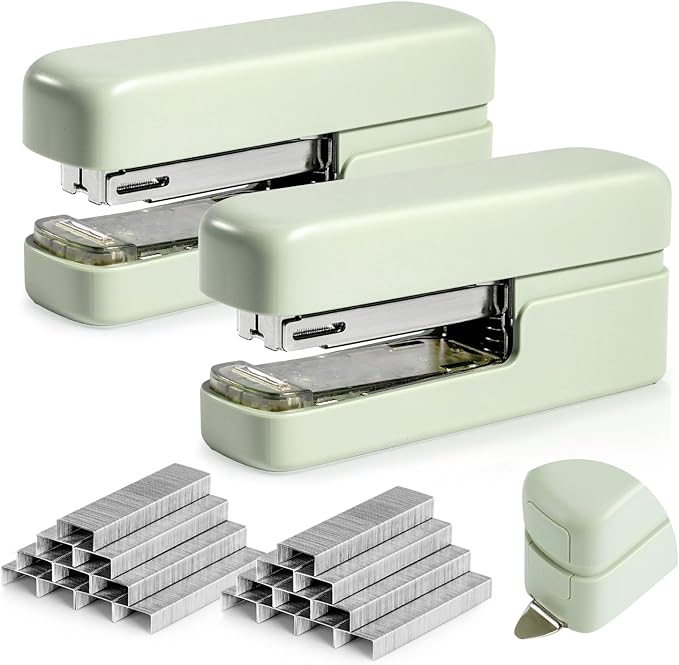 deli Stapler, Desktop Staplers with Integrated Staple Remover, 45 Sheet Capacity Office Stapler, 2 Pack, Green