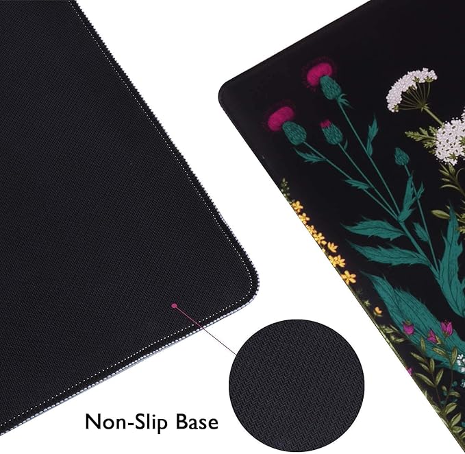 iCasso Desk Mat, Big Desk Pad, XXL Extended Gaming Mouse Pad, Large Mouse Pad for Desk Protector, Rubber Base Mousepad with Stitched Edges, Keyboard Mouse Mat for Work, Game, Office, Home - Weeds