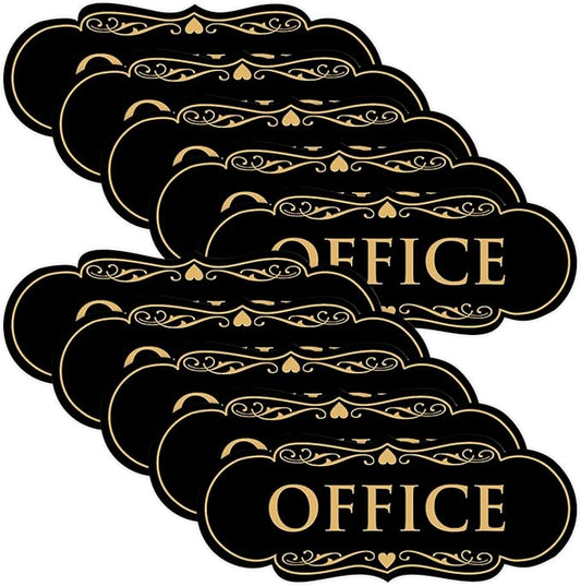 All Quality Designer Office Sign | Easy Installation - Black/Gold - Large (10 Pack)
