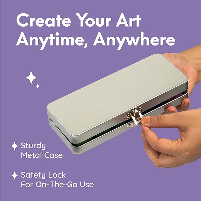 MozArt Supplies Komorebi Professional Metallic Watercolor Set - Portable Metal Box with Safety Lock and Fully Detachable Pans for Easy Customization - 24 Shimmering Colors for Arts and Crafts