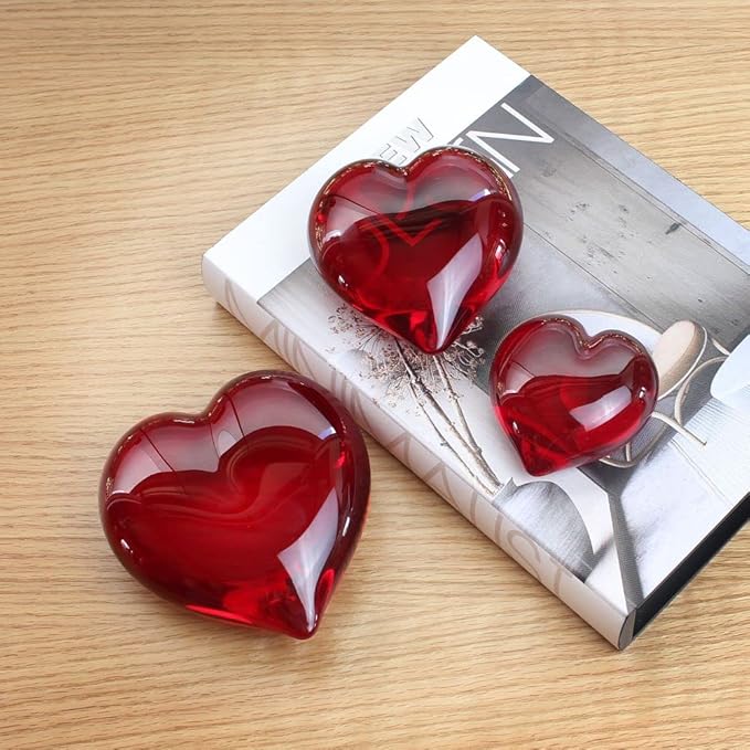 Ca D Oro Medium Red Heart Glass Paperweight Hand Blown Murano-Style Art Glass