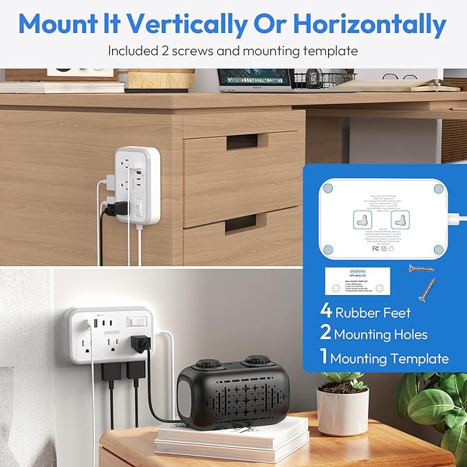 Flat Plug Extension Cord 25 ft, Surge Protector Power Strip, Outlet Extender with 6 Outlets 4 USB Ports, Overload Protection, Long Extension Cord with Multiple Outlets for Indoor, Home, Office, White