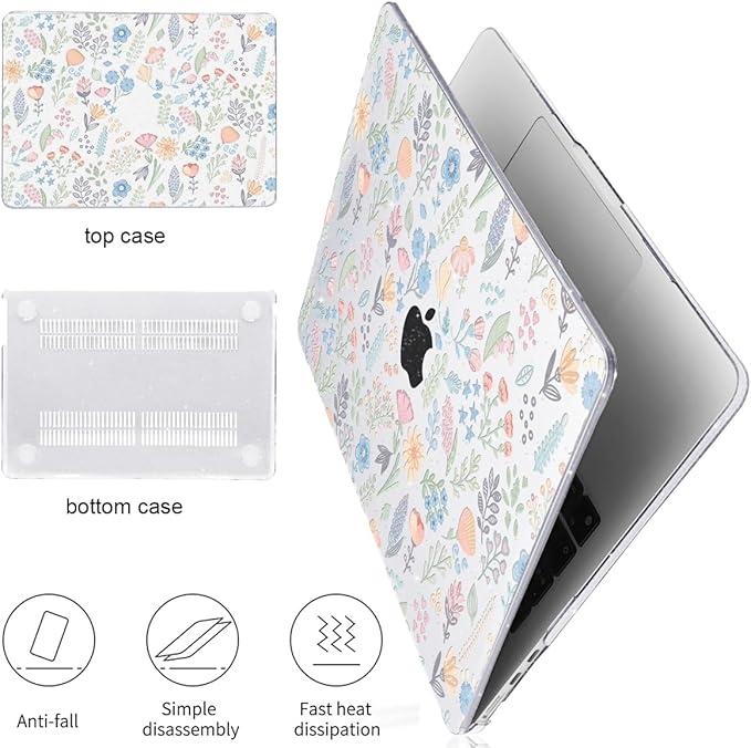 Compatible with 2025 MacBook Air 13.6 inch Case M4 A3240 Cover, Shiny Pattern Plastic Hard Shell Case Keyboard Skin for Mac Air 13.6 M2 A2681 M3 A3113 2024-2022 Release, Starry Sky Flowers