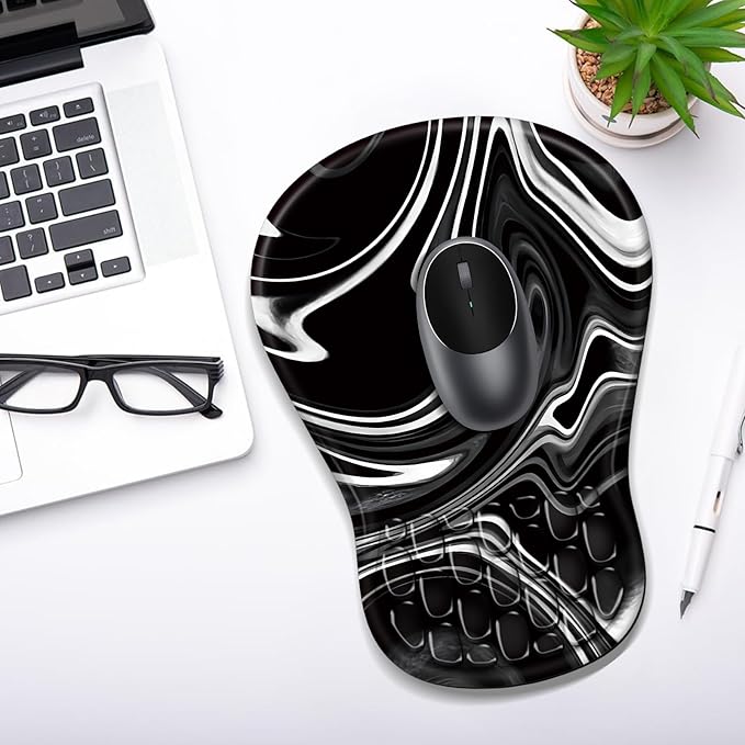 YIWEI Ergonomic Mouse Pad with Wrist Rest Support, Mousepad with Comfortable Memory Foam Wrist Rest and Non-Slip PU Base for Pain Relief, Computer, Laptop, Office, Home (Black-2)