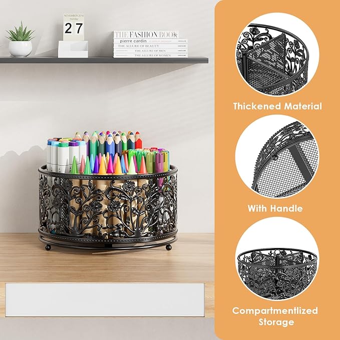 EKNITEY Pencil Holder for Desk - Cute Rotating Pen Organizer Caddy Desktop Storage Stationery Supplies for Office Home Classroom School