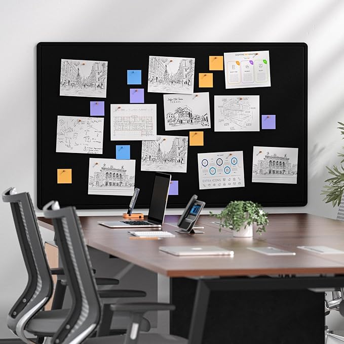 MaxGear Extra Large Bulletin Board 60" x 36", Foldable Felt Board Vision Board Supplies, Cork Board for Office, Home, School, Small Pin Boards for Walls Decorative Display Board Black