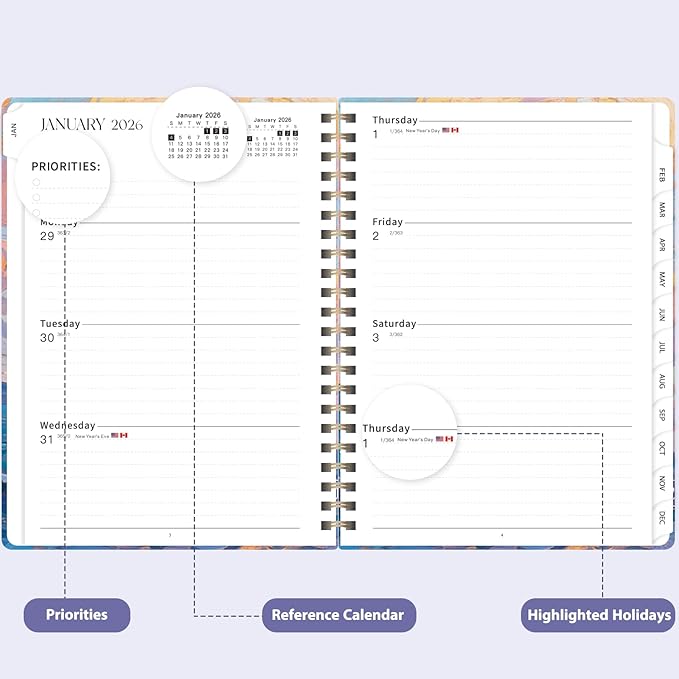 2026 Planner, Weekly and Monthly Calendar Agenda Book, Jan 2026 - Dec 2026, Hardcover Planning Academic Planner for Office School Supplies and Desk Accessories - A5 (6.3'' x 8.5'')