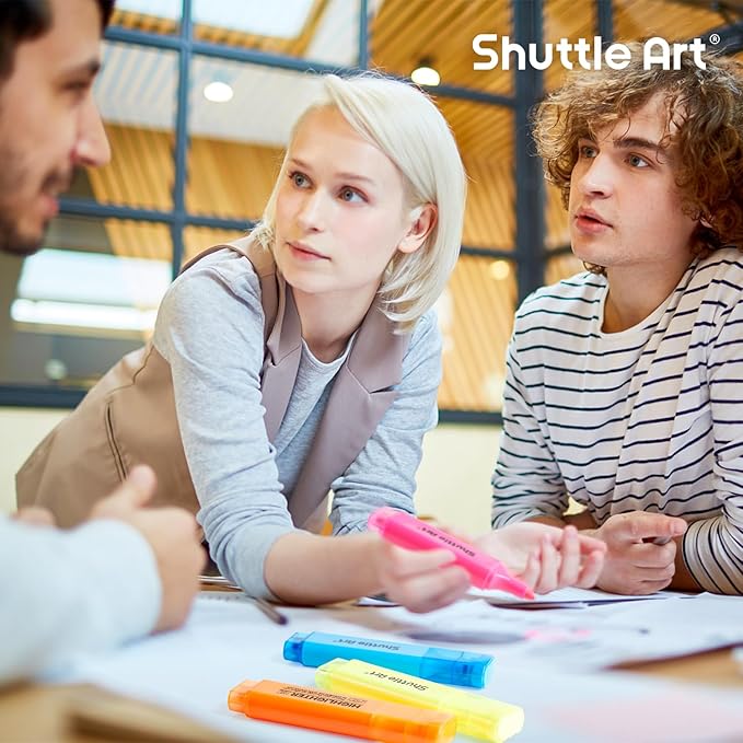 Shuttle Art Highlighters, 8 Assorted Colors Highlighter Pens, Chisel Tip Dry-Quickly Non-Toxic Highlighter Markers for Adults Kids Highlighting on Home School Office