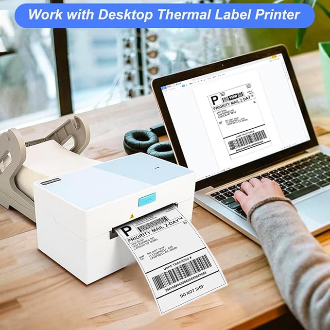 4x6 Thermal Labels, OausTect 100 FanFold Shipping Labels, White Perforated Printer Labels Stickers Compatible with Zebra, Rollo, Thermal Printer, Permanent Strong Adhesive, Business Grade