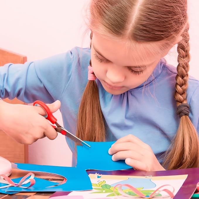 Red Scissors Bulk, Rkqoa 8" All Purpose Scissors Pack of 6- High Performance and Designed for Comfort and Cutting - Sharp to Cut but Soft to Hold. Perfect for Art, Crafts and the Office