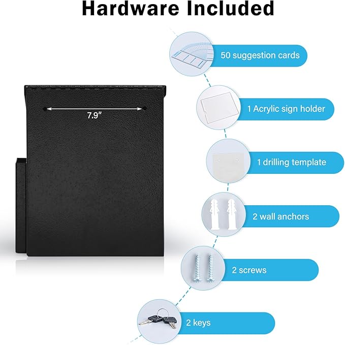 xydled Suggestion Box with Key Lock Acrylic Sign Holder, Metal Donation Ballot Drop Box with Slot Tip Jar for Office, Fundraising, Church, School,8.9''x7.1''x6.3'', Black