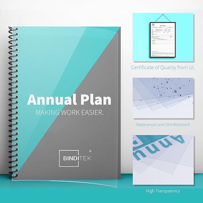 Binditek 50 Pack 8 Mil Clear PVC Binding Presentation Covers, Oversize, 8.75x11.25 Inches, Square Corner, Unpunched, Office School Supplies
