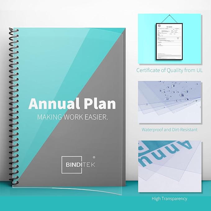 Binditek 500 Pack 8 Mil PVC Plastic Binding Covers, 8.5 x 11 Inches, Letter Size, Square Corners, Un-Punched, Office School Supplies