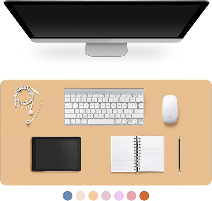 Leather Desk Pad Protector,Non-Slip Desk Pad,on-Slip PU Leather Large Mouse Pad,Easy Clean Desk Protecor Mat,Writing Pad for Office Work/Home/Decor(Apricot, 31.5" x 15.7")