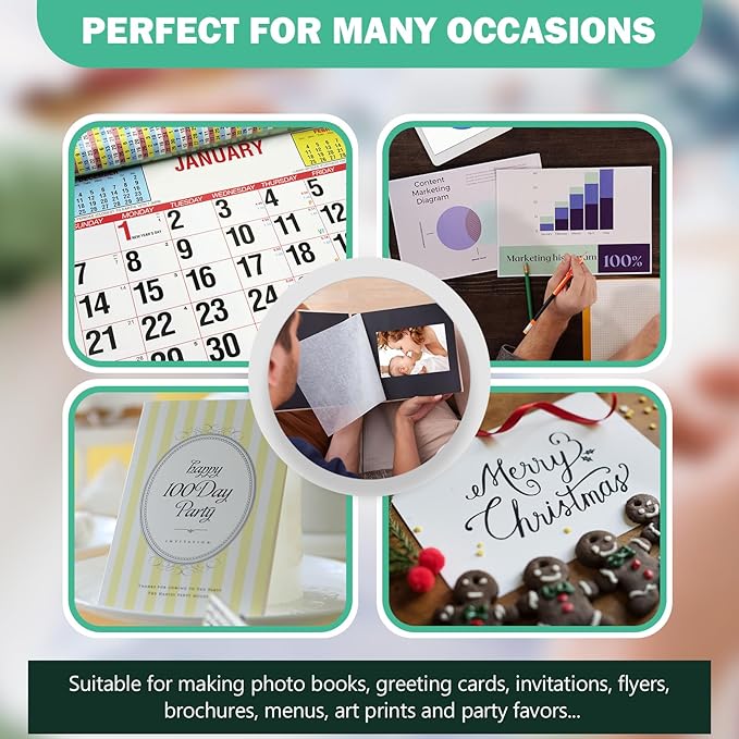 Glossy Photo Paper 8.5x11 48lb, 100 Pack, US Letter Size, for Inkjet Printer, 180 gsm