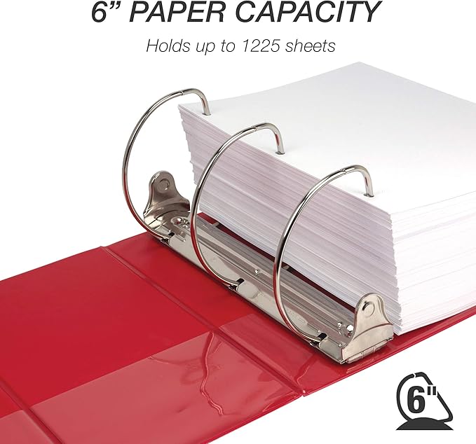 Samsill Durable 6 Inch Binder, Made in The USA, Locking D Ring Binder, Customizable Clear View Cover, Ruby Red, Holds 1225 Pages
