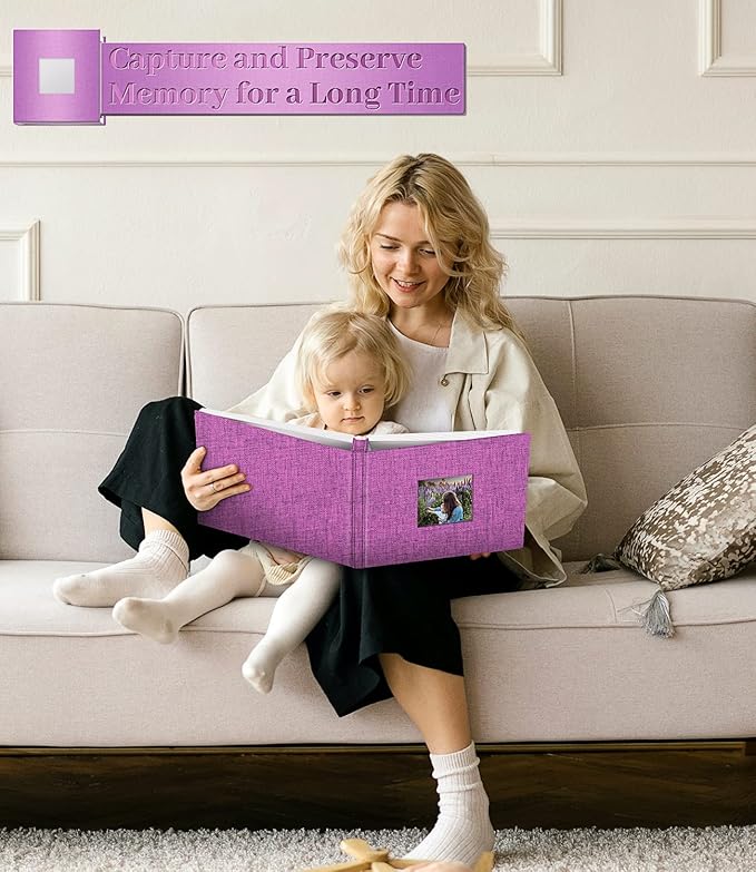 Photo Album Self Adhesive Scrapbook Album for 3x5 4x6 5x7 8x10 Pictures,60 Pages Linen Cover with Display Window DIY Photo Book,Ideal Gifts for Family Travel Wedding Baby