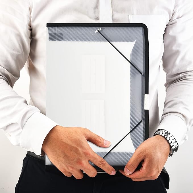 Expanding File Folder Document Organizer r with Flap and Cord Closure, Waterproof Transparent Document Bag, 2.8" Expansion, Letter A4 Expandable File Folder for Home School Office Organization，5 Pack