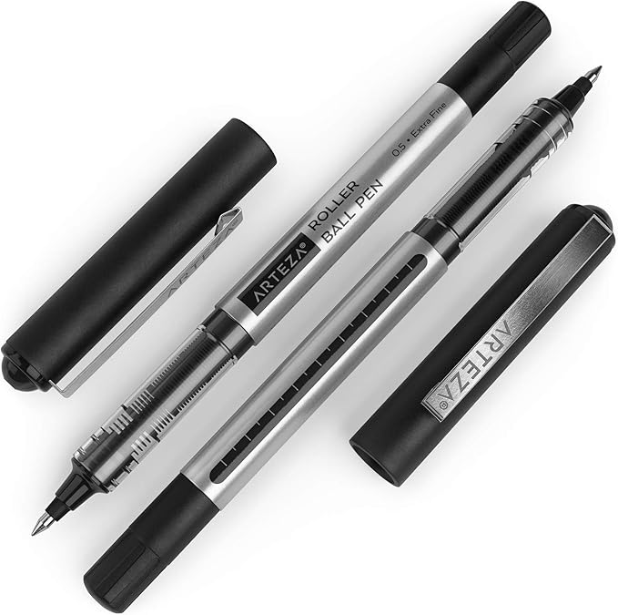 ARTEZA Rollerball Pens, Pack of 40, 0.5mm Black Liquid Ink Pens for Bullet Journaling, Fine Point Rollerball, Office Supplies for Writing, Taking Notes & Sketching