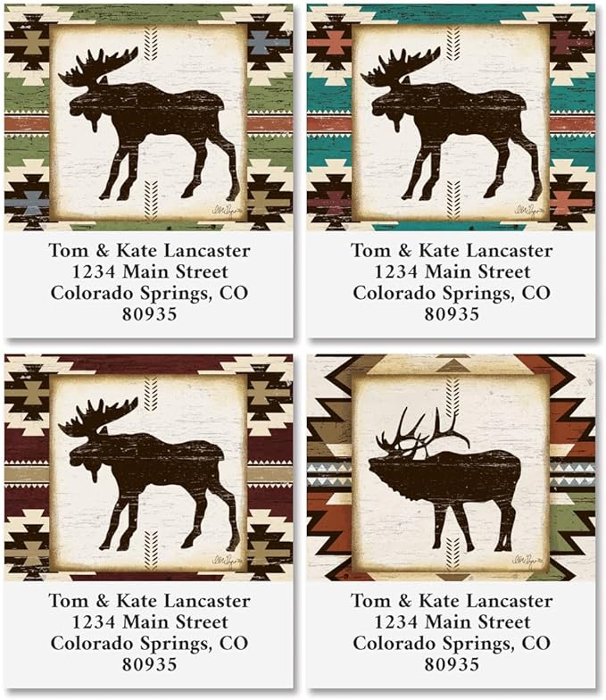 Rustic Lodge Personalized Address Labels - Set of 144 (4 Designs), Self-Adhesive, Large Flat-Sheet Select Labels, by Colorful Images
