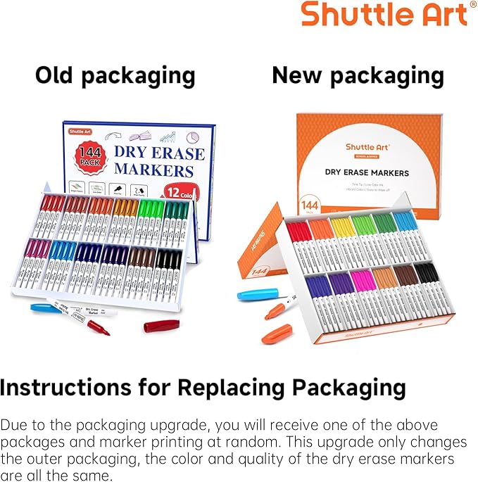 Shuttle Art Dry Erase Markers, 12 Colors 144 Bulk Pack Whiteboard Markers, Fine Point Dry Erase Markers Perfect for Writing on Dry Erase Whiteboard Mirror Glass for School Office Home