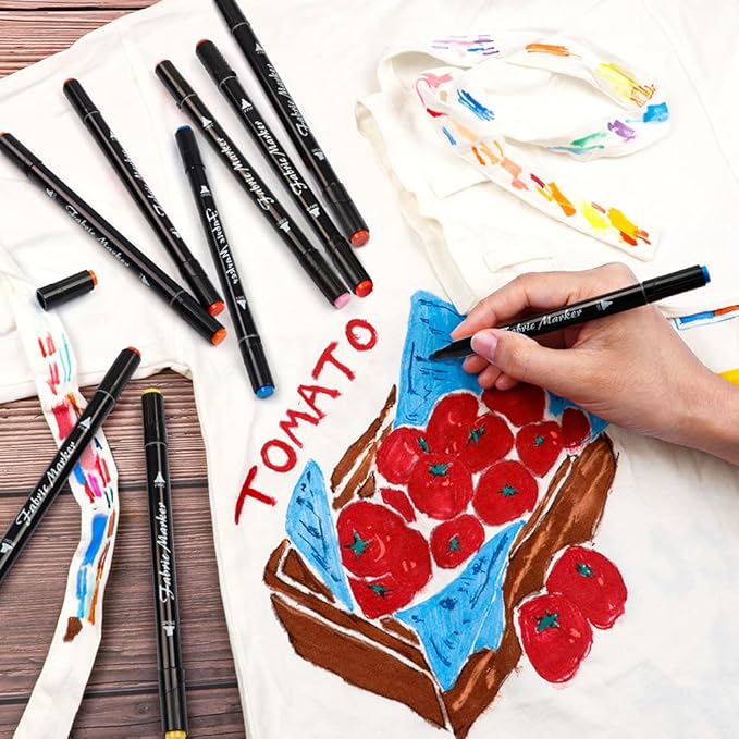 Lelix Fabric Markers, 30 Permanent Colors Dual Tip Fabric Pens for Writing Painting on T-Shirts Clothes Sneakers Canvas Pillowcases, Child Safe & Non-Toxic for Kids Adults