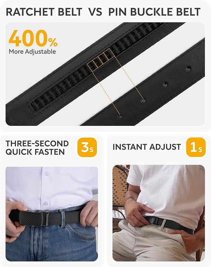 CHAOREN Leather Ratchet Belt Men 2 Pack - Customizable Fit, Effortless Style (35mm)