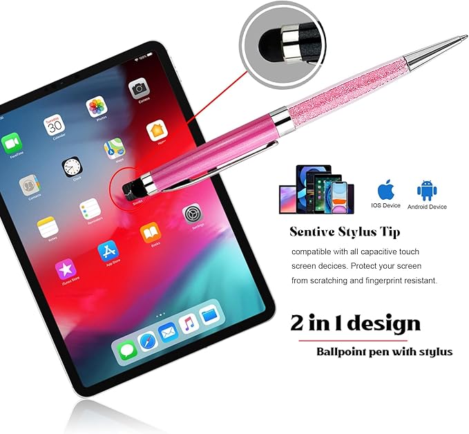 Personalized Pens with Stylus - Crystal Pens Custom Engraved Metal Ballpoint Pen for Executives, Teachers, and Students. Ideal Gift for Graduations, Promotions and Events 12pcs/Pack