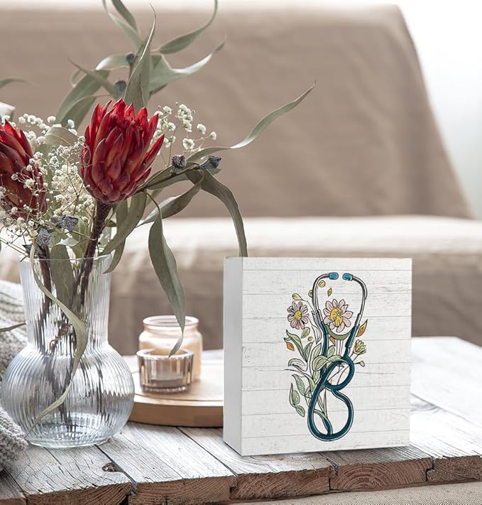 Floral Stethoscope Sign - Nurse Office Decor, Nurse Appreciation Gifts, RN Gifts, 5x5