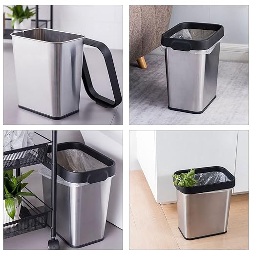 3 Pack Stainless Steel Trash Can 2 Gallon, Open Top Trash Can, 7" x 10" x 11", Rectangle Rubbish Bin, Slim and Narrow, No Lid Small Wastebasketfor Kitchen, Bathroom, Living Room, Office