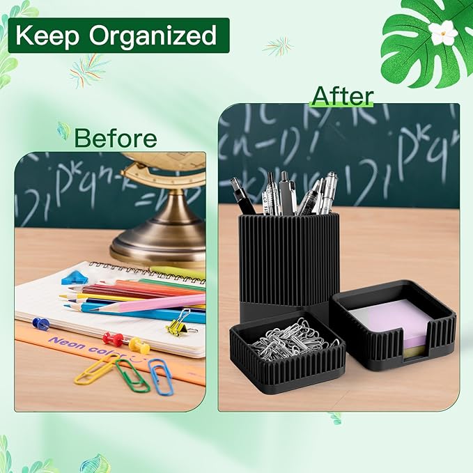 Aesthetic Desk Organizers and Accessories Set of 3 with Pen Holder,Paperclip Holder,Sticky Note Holder - Durable Plastic Pencil Holder for Office Women Men-Teacher Appreciation/Back-to-school Gift