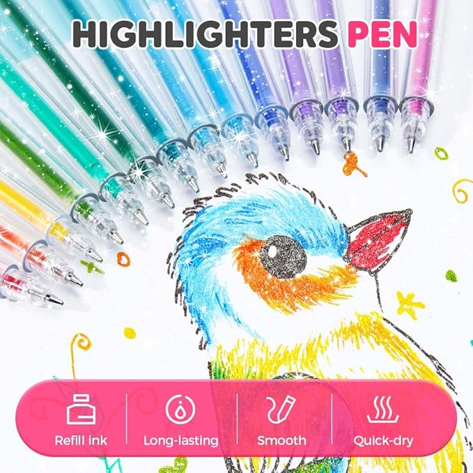 Glitter Gel Pen Set, Multi-Functional Colored Drawing Pens for Scrapbooking, Portable Journaling Crafting Doodling Drawing Glitter Pens for Adults School Supplies (36-Color)