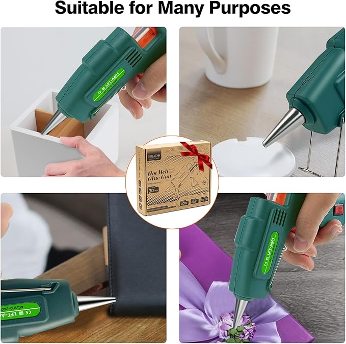 Hot Glue Gun with 30 Glue Sticks, Fast Preheating Hot Melt Gun, Mini Glue Gun Kit for Kids DIY School Craft Projects and Quick Home Repairs, 20W Green