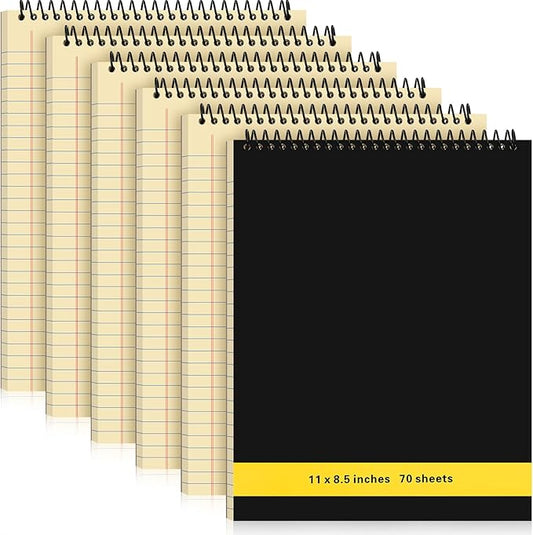 6 Pcs Legal Pad Top Spiral Bound Notebook 70 Sheets Wirebound Notepad Double Sided Ruled Memo Steno Book with Stiff Back Cover for Business(8.5 x 11 Inches,No Holes,Yellow)