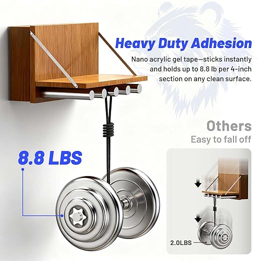 Removable Double Sided Tape Heavy Duty & Heat Resistant with Measurement Guide (Printed Inch/cm Backing), Clear Mounting Strips for Home & Office, Picture Hanging, 1.18" x 9.85' Roll