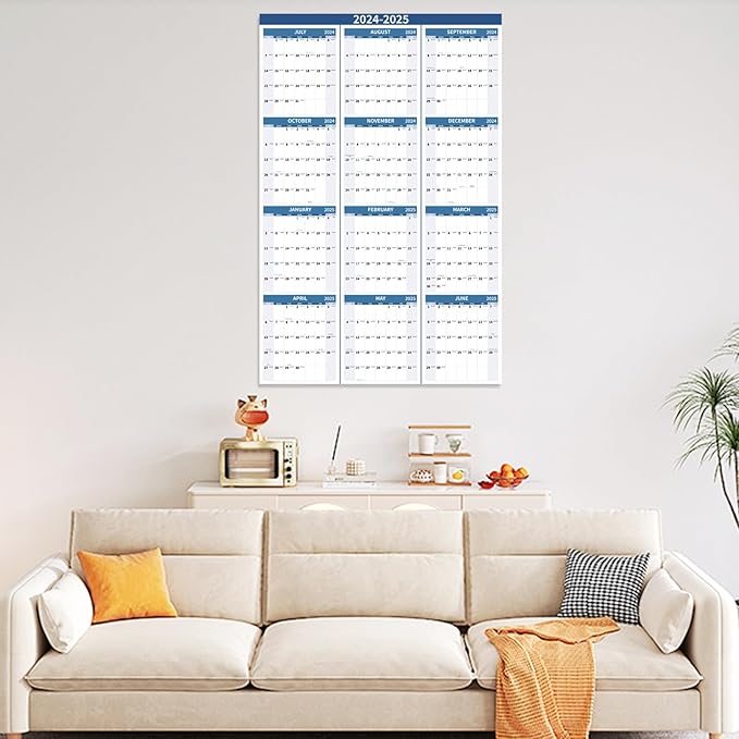 2024-2025 Wall Calendar 34.8" x 22.8" Large Vertical Yearly Wall Hanging Calenda with Julian Date from July 2024 to June 2025 Thick Paper Calendar 12 Month Annual Planner for Office Fridge(Blue)